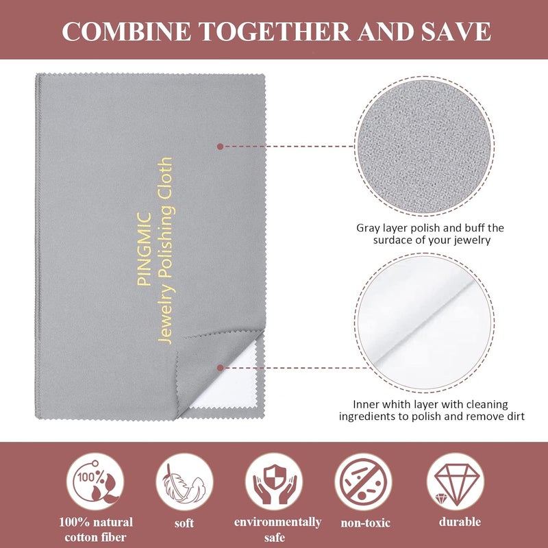 PINGMIC 6 Jewelry Cleaning Cloth, Professional Silver Polishing Cloth for Jewelry Sterling Silver Gold Platinum Copper Diamond, Multi-Layer polishing Cloths (11'' x 14'' * 2 Pcs, 4'' x 8'' *4 Pcs) - Image 3